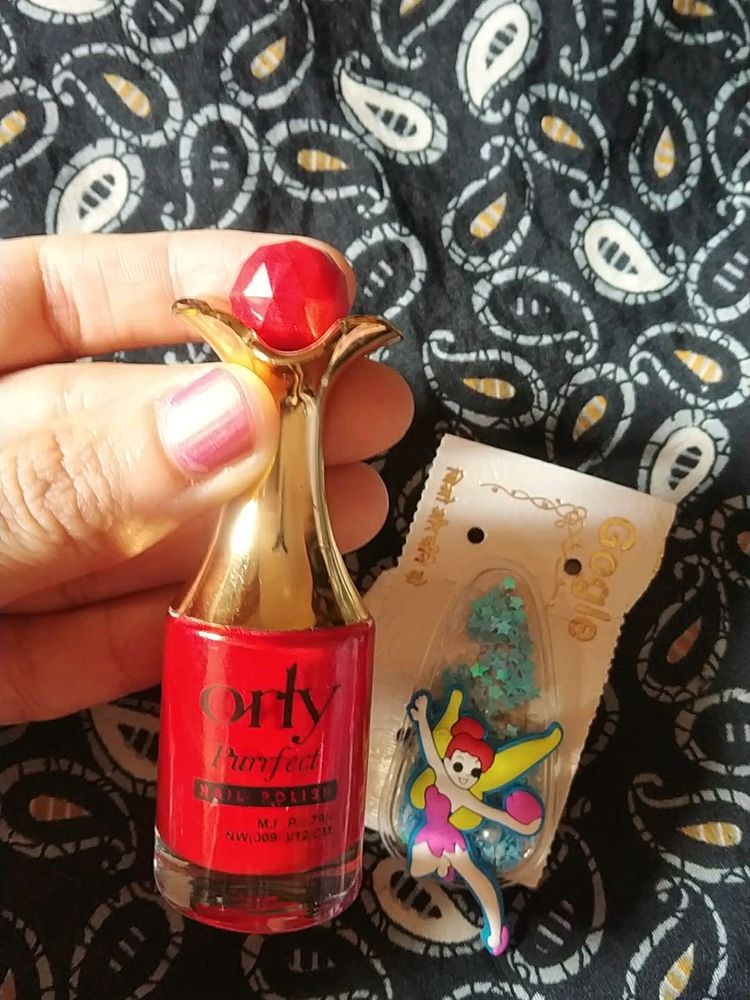 Red Nailpolish With Sky Star Cute Clip