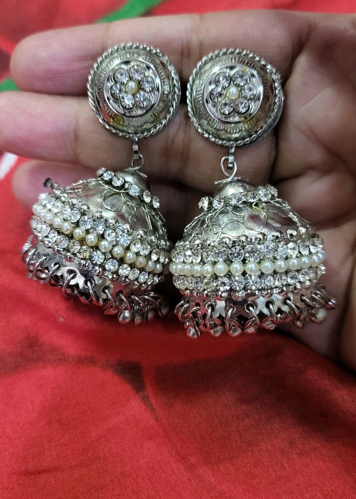 Silver Oxidized Jhumka Set