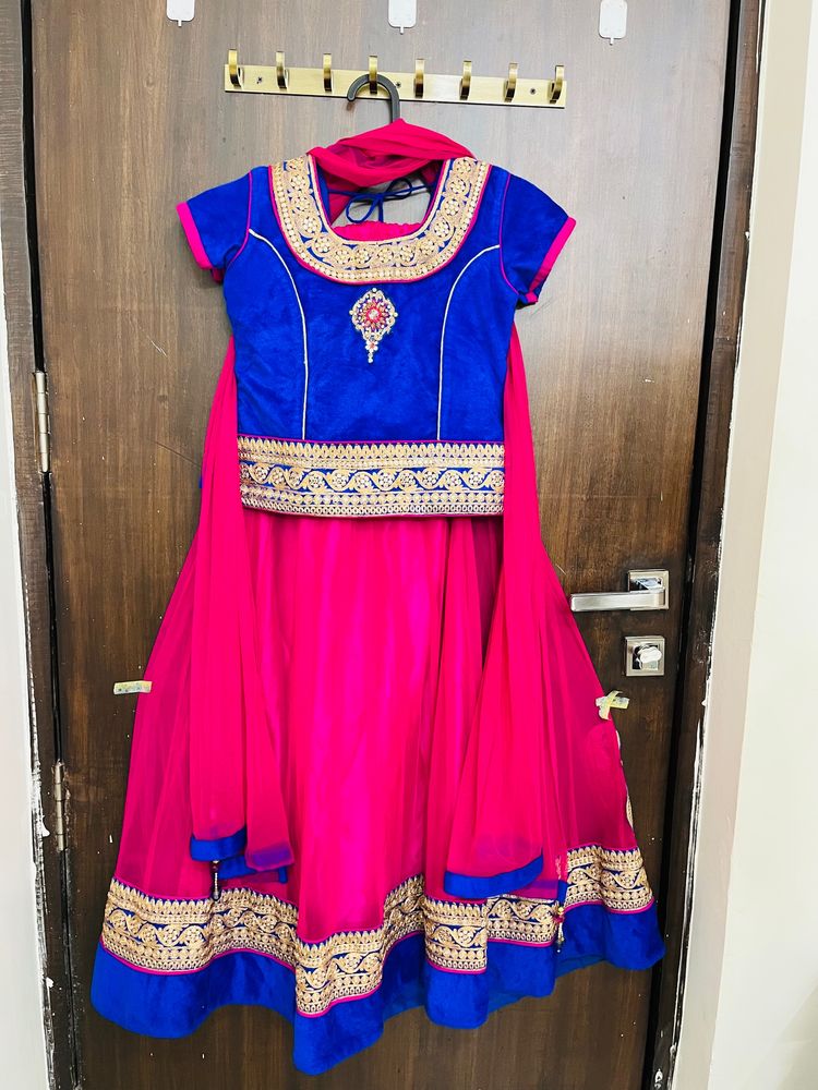 HALF SAREE BLUE PINK