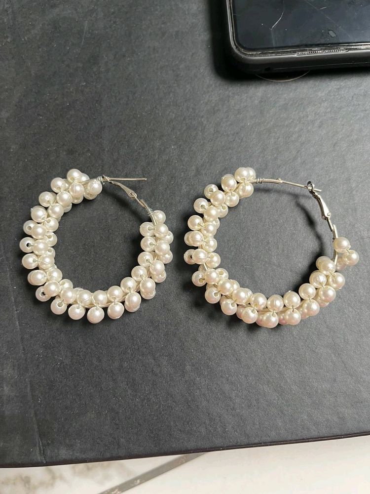 Trendy New Pearl Hoops