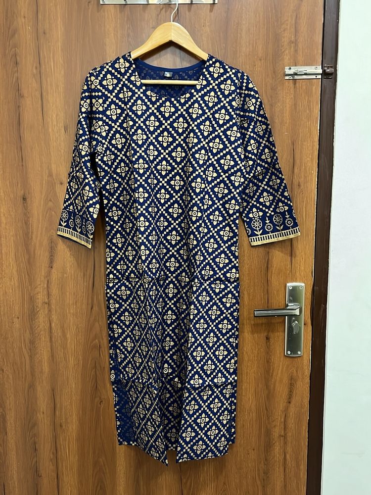 Party Wear Navy Blue Straight Kurta