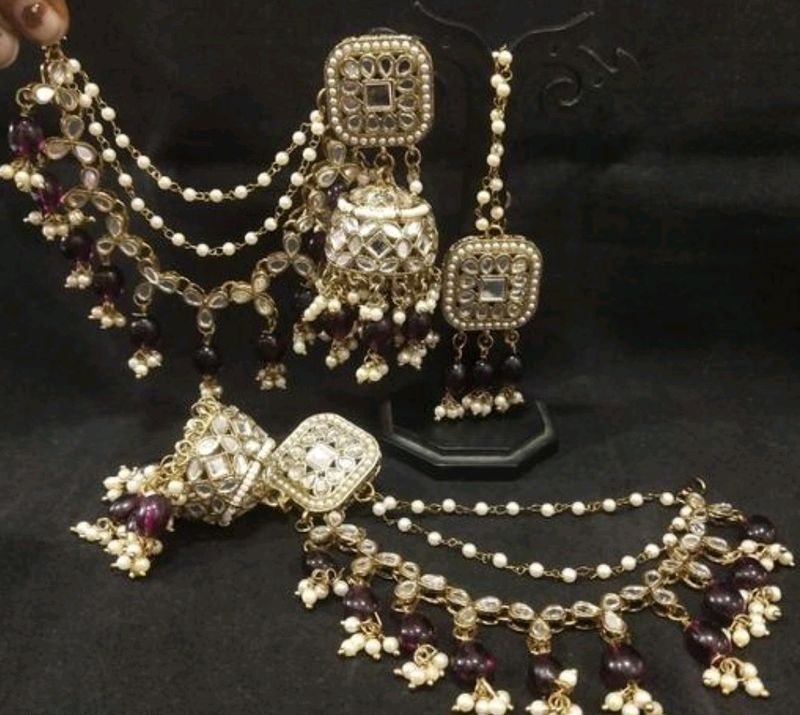 Beautiful Heavy Jhumka With Mangtika Set