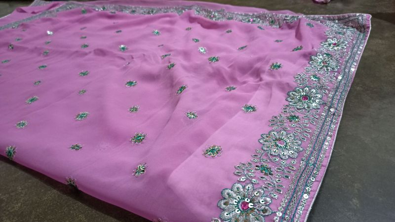 Pink Embroidery and Stone Embedded Saree