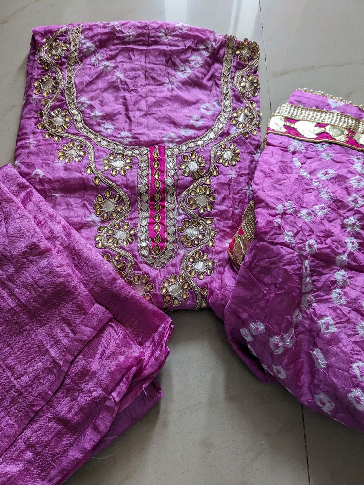 Bandhni Suit Material with Gota Patti