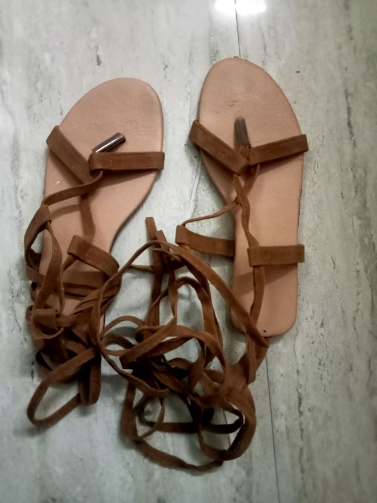 brown strappy flats