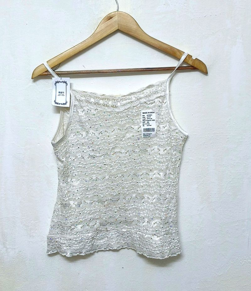 Trendy New Off White Shinny Tank Top For Women