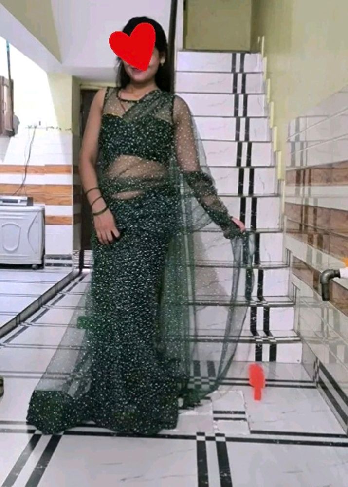 Green Net Saree 🥰