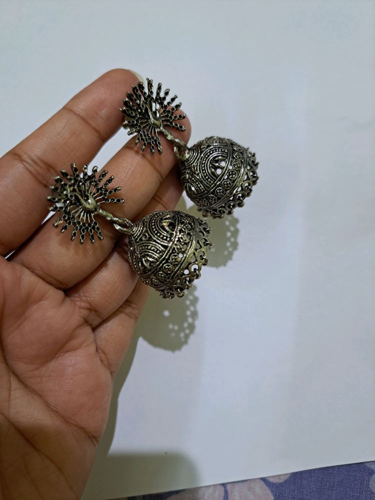 Oxidised Peaxock Jhumkas