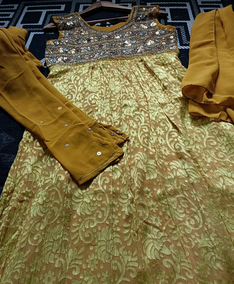 Yellow Stone Work Kurta Set