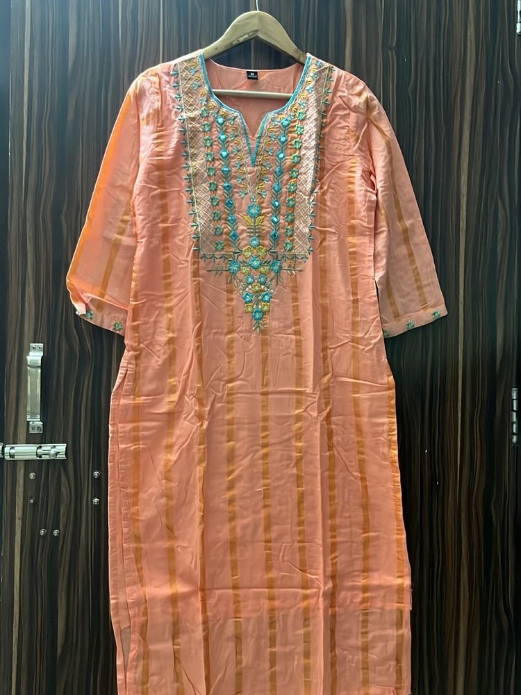 Cotton Blend Lurex Embroidery Kurta