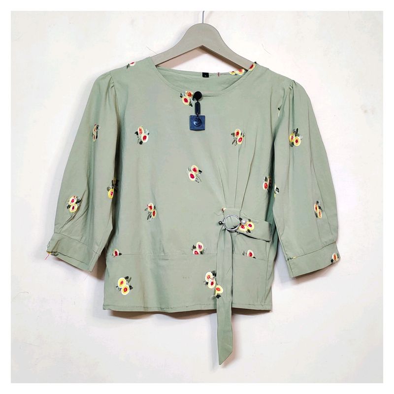 Moss Green colour Embroidered Designer Top