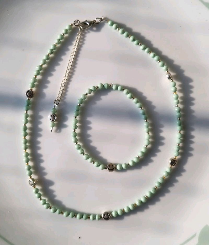 Green Smiley Combo of A Necklace &  Bracelet