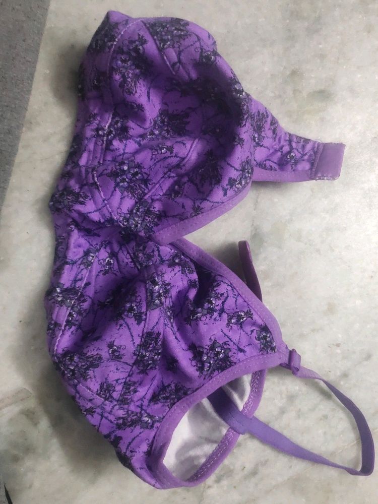 Cotton Bra Lingerie Purple Printed Colour Size 32