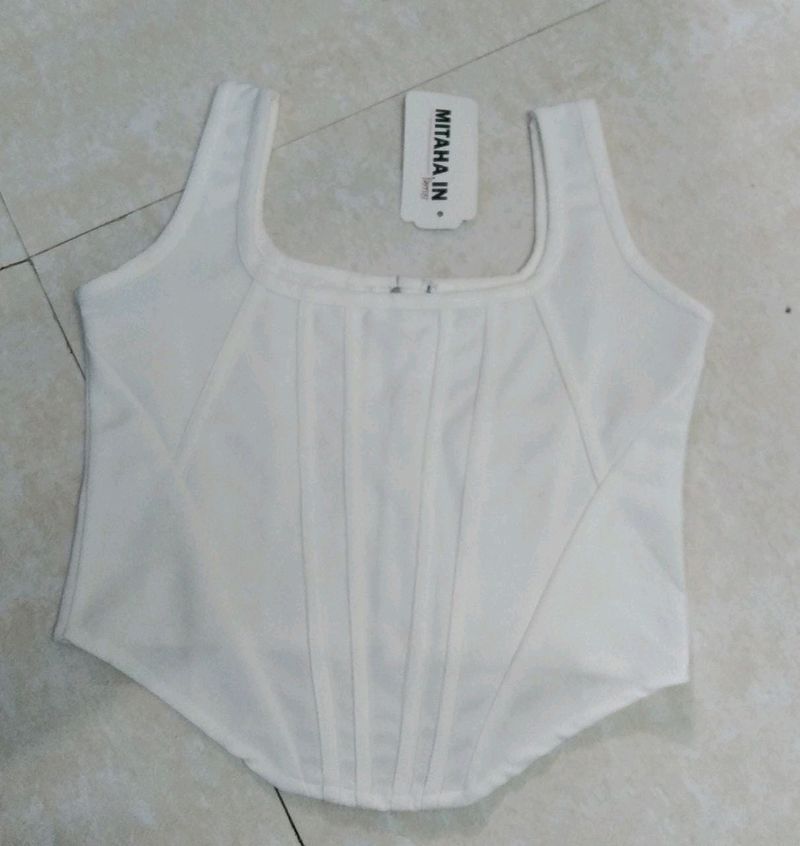 White Crop Top Small Size And Black Walwat Heel 6no Size Combo