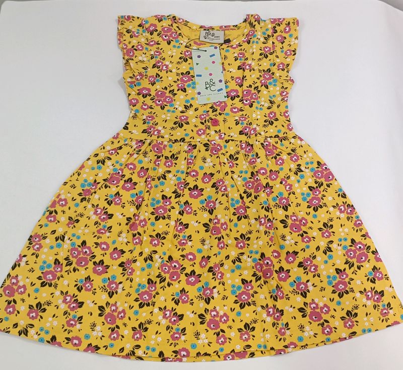 Yellow Floral Frock For Baby Girls