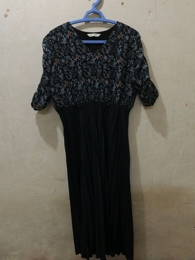 Aask Black Printed A-Line Dress