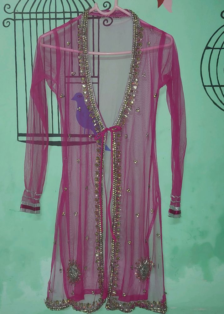 Pink Coloured Net Shrug