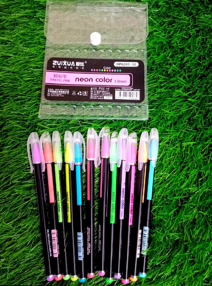 Set Of 12 Neon Pastel Pens