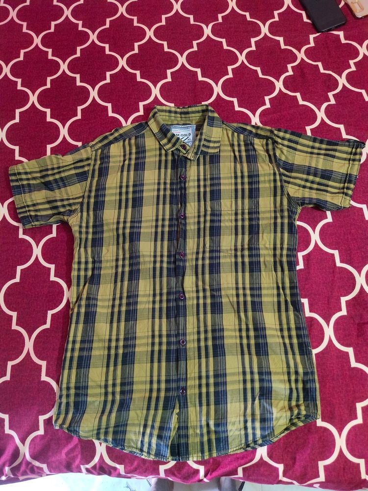 Mens Checks Shirt : Mustard and black xl size