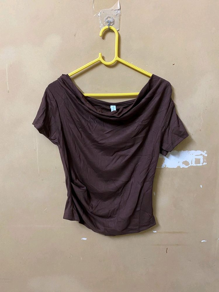 Brown Cowl Neck Top