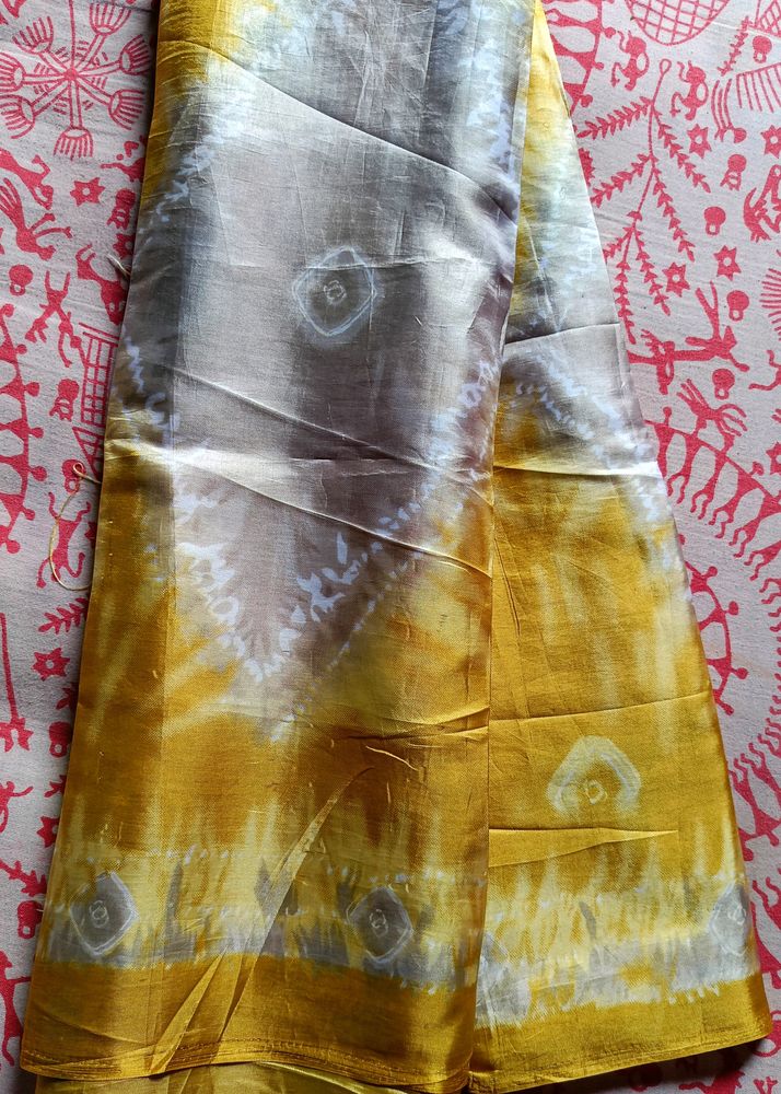 Yellow Grey Silk Saree