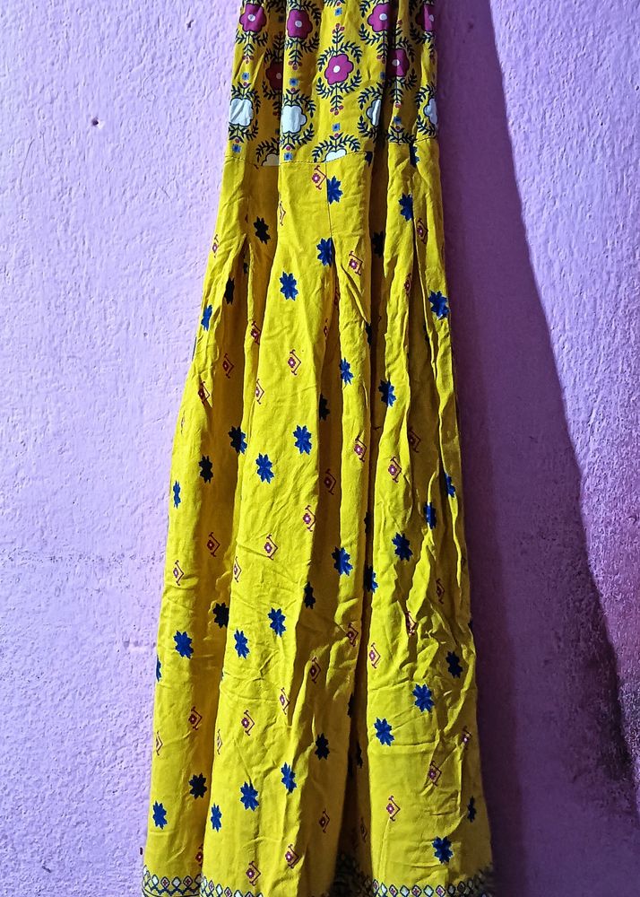 Yellow Cotten Long Kurti For Haldi