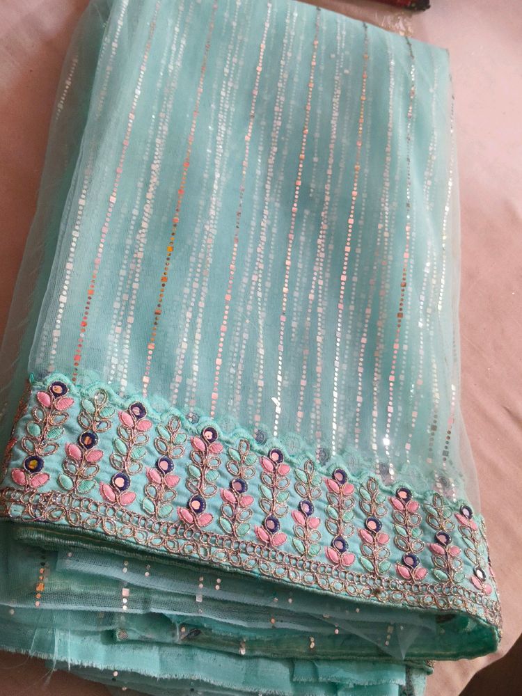 Light Sky Blue 🩵 Net Saree New With Blouse