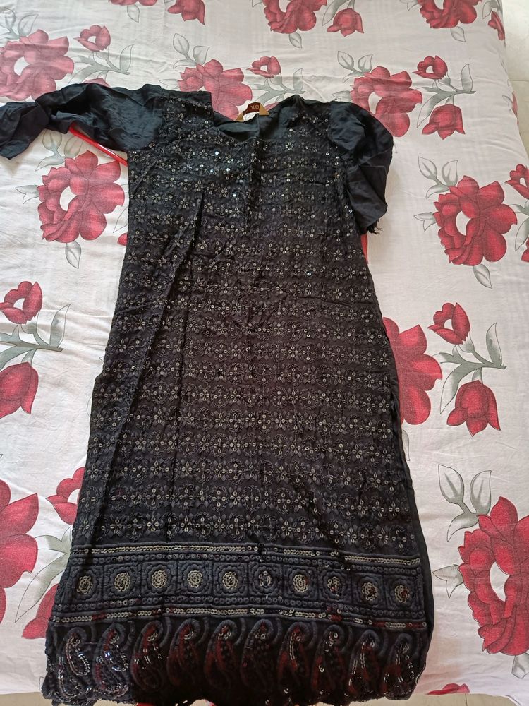 Black Shinning Chikankari Kurta