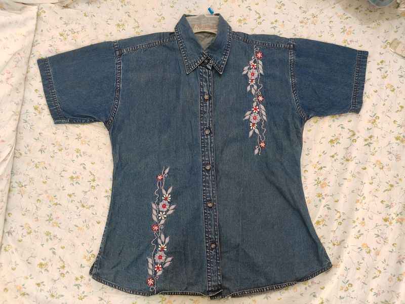 Denim Shirt With Embroidered Design