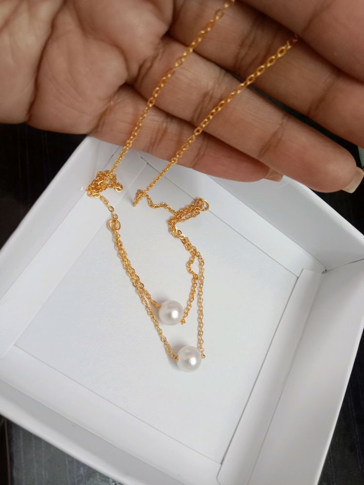 Double Layered Golden Pearl Chain