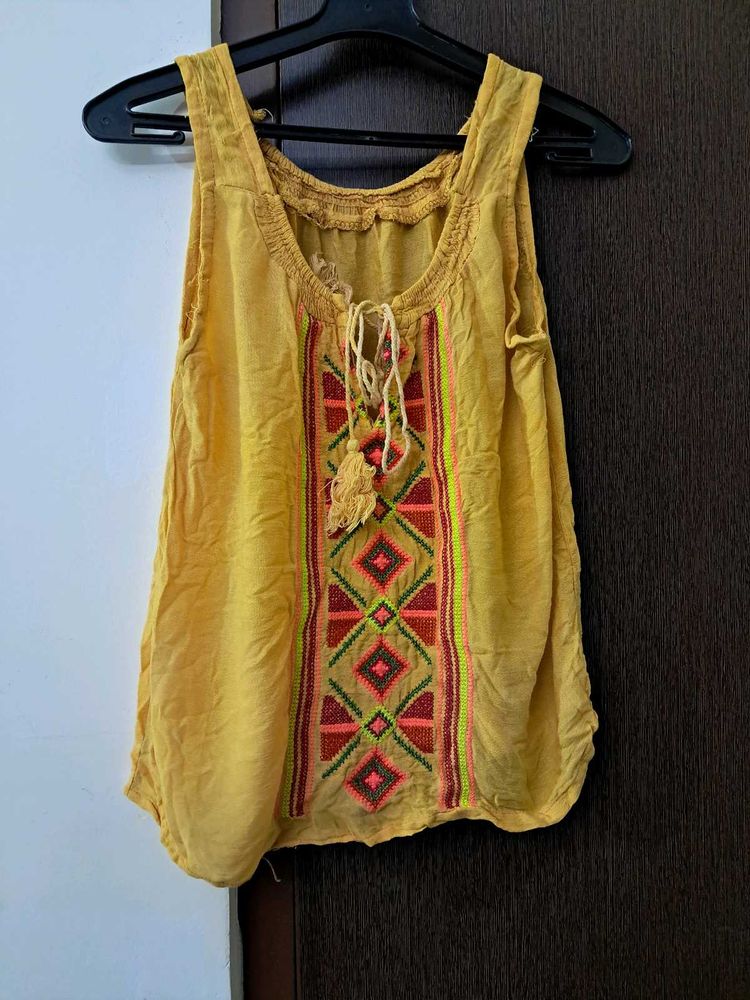 Gold Embroidered Sleeveless Top