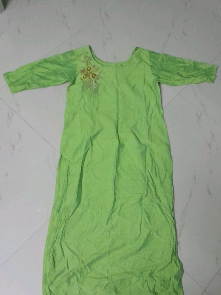 Parrot Green Kurthi With Beautiful Handwork