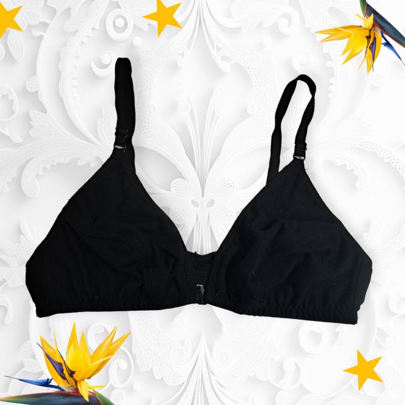 women front open bra Black Cotton XXL