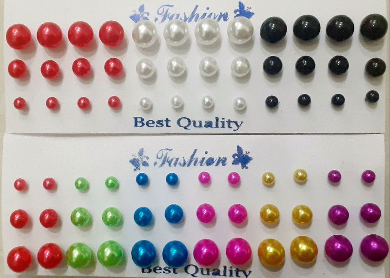 New Designer 3 Dozen Multi colour and White Round Pearl Earringd 36 Set Earring  Stud For Girls  Women Fashion School Children Kids College Girls ladies fashion stud earrings