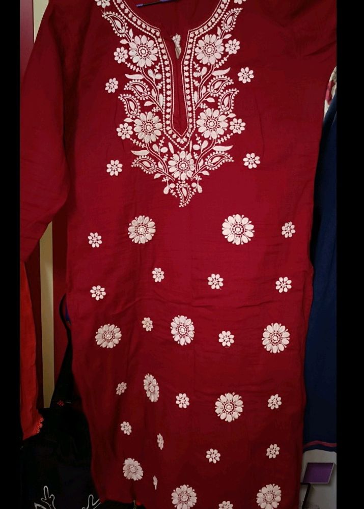 Maroon Chikankari Kurta +Freebie😍❤