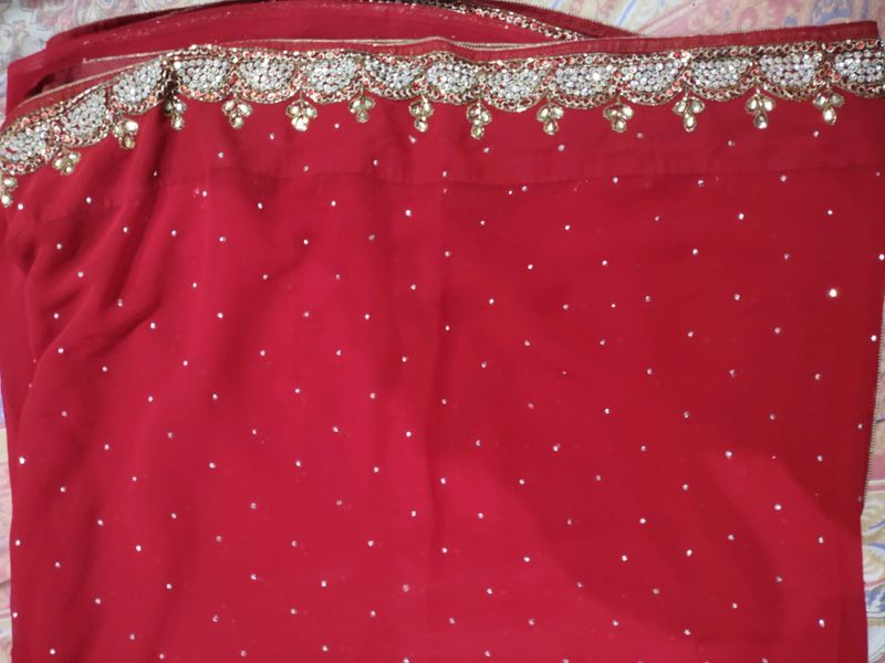 Red Chiffon Heavy Saree With Stitched Blouse