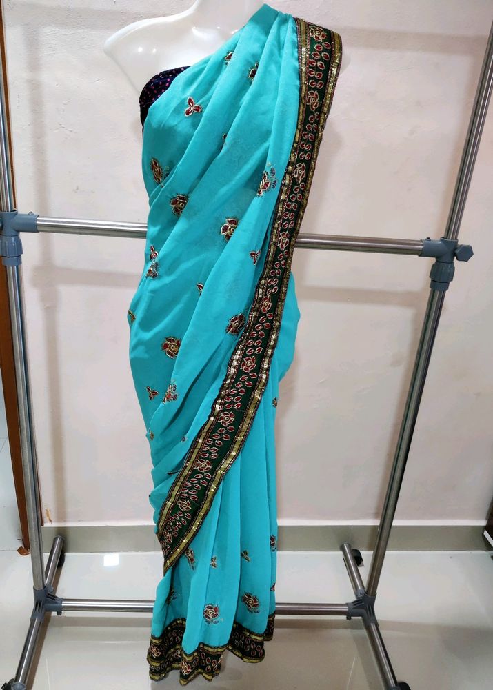 BeautifulEmbroideryWork Saree ➕ Gifts