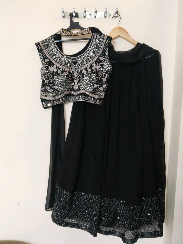 Black Georgette Heavy Lehnga Choli With Necklace D