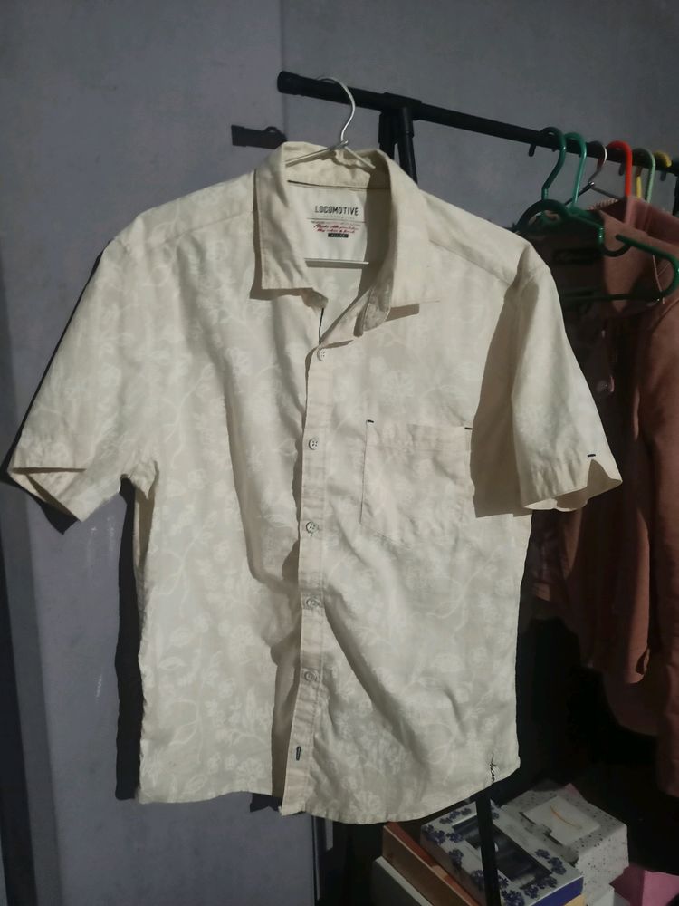 Men Shirt Short Sleeve Beige Colour Printed Floral