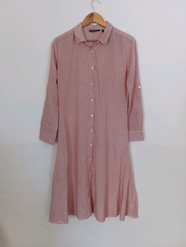 Pink And White Strips Casual Dress (Women)