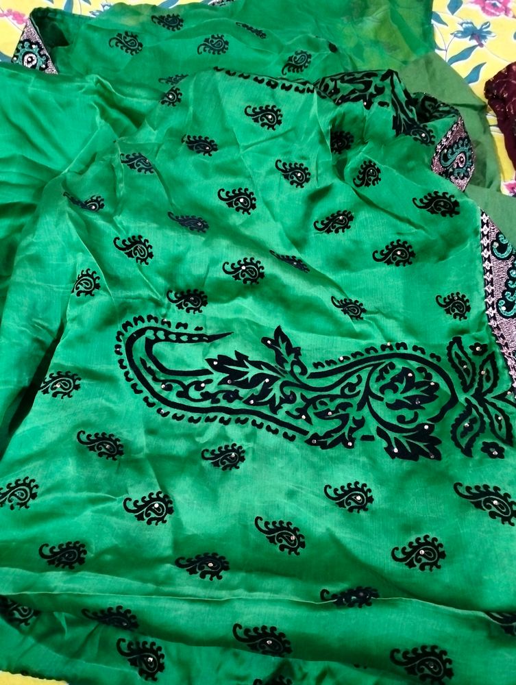 Bottle Green Saree