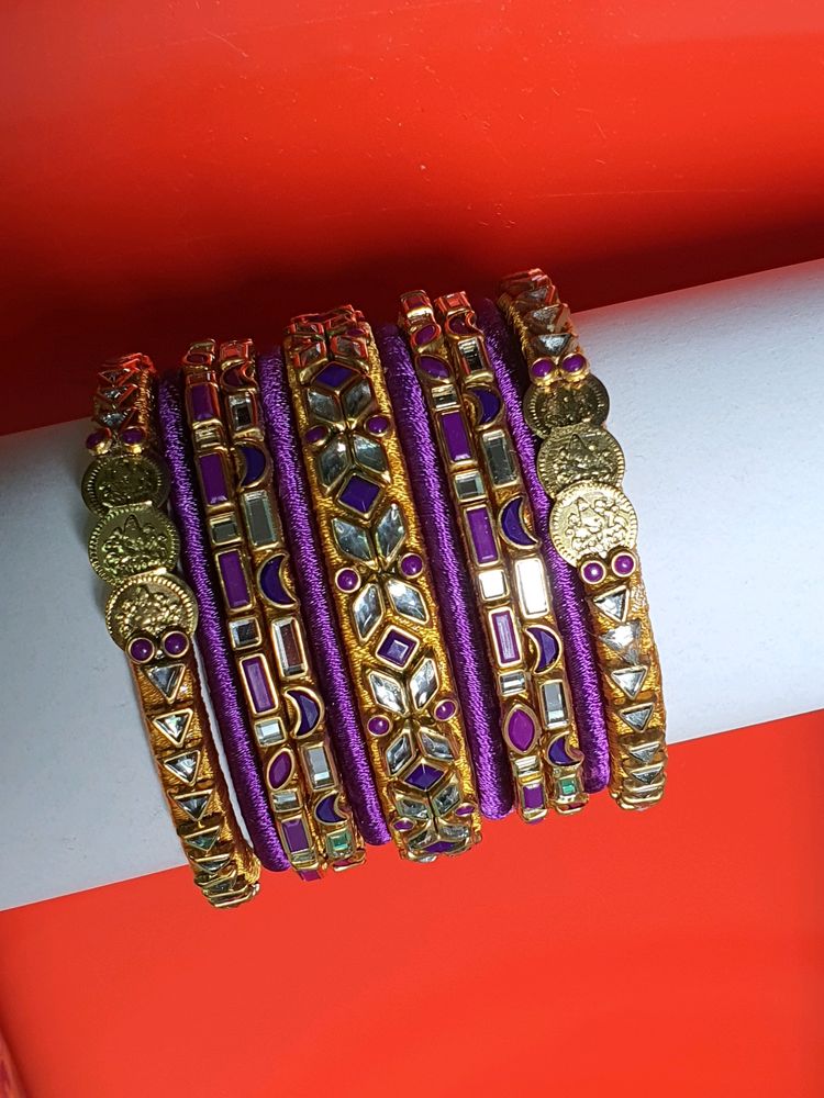 Silk Thread Kundan Bangles