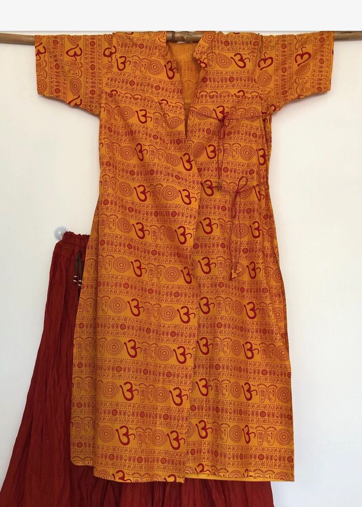 orangish yellow half sleeves, unisex, wrap  tunic