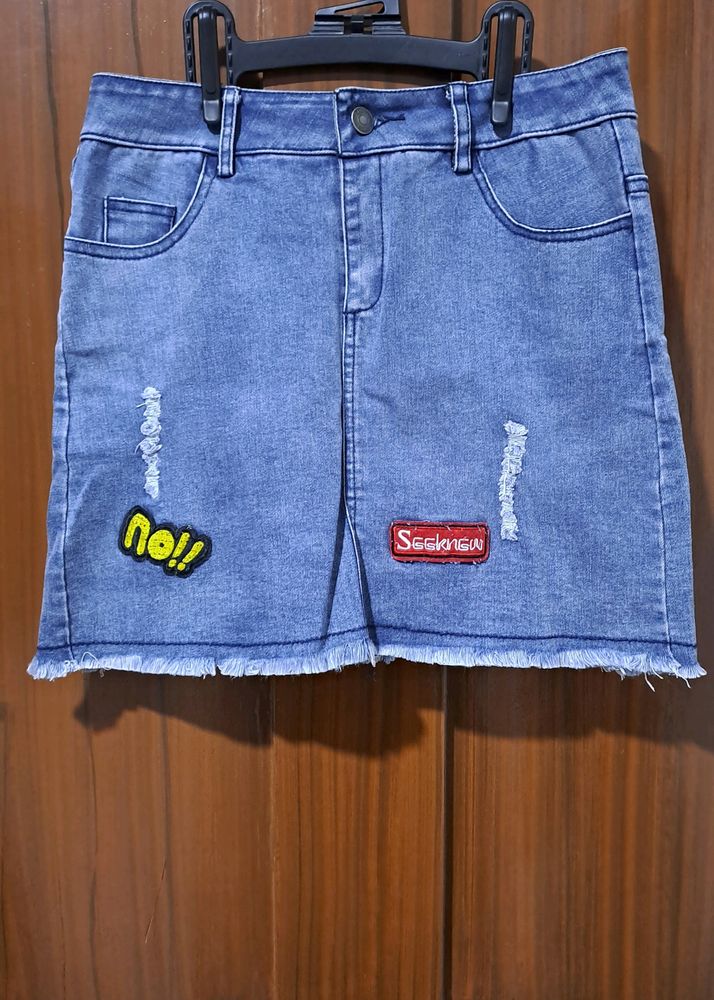 Women's ribbed denim mini skirt