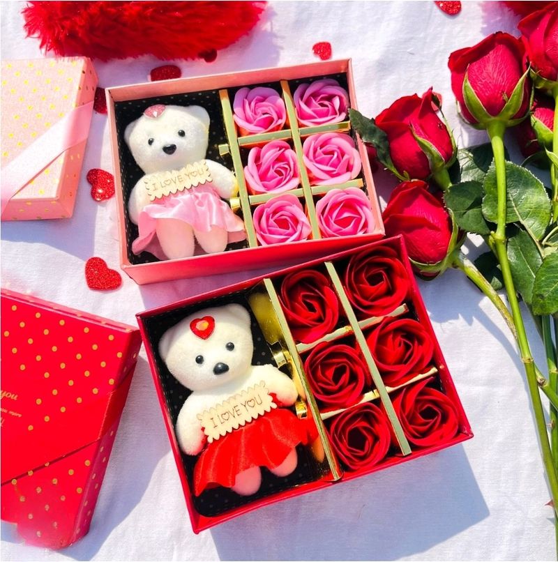 Valentine Gift Red Teddy Bear Box For Couple