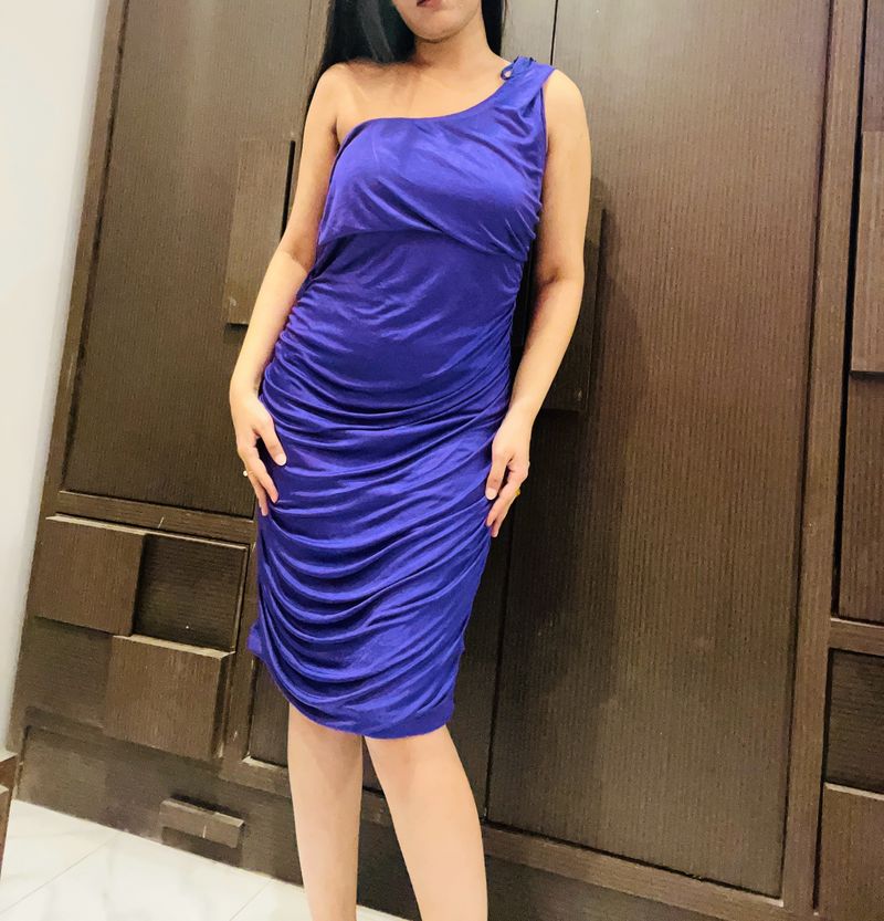 Purple Ruched One Shoulder Dress