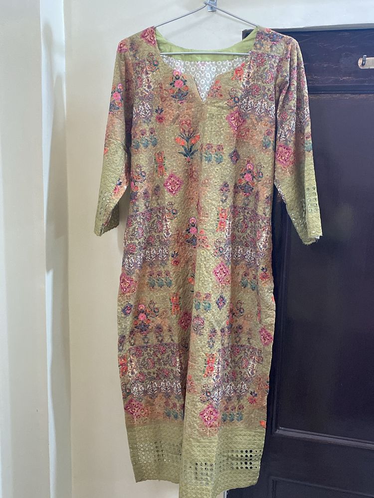 Green Sequence Floral Kurta