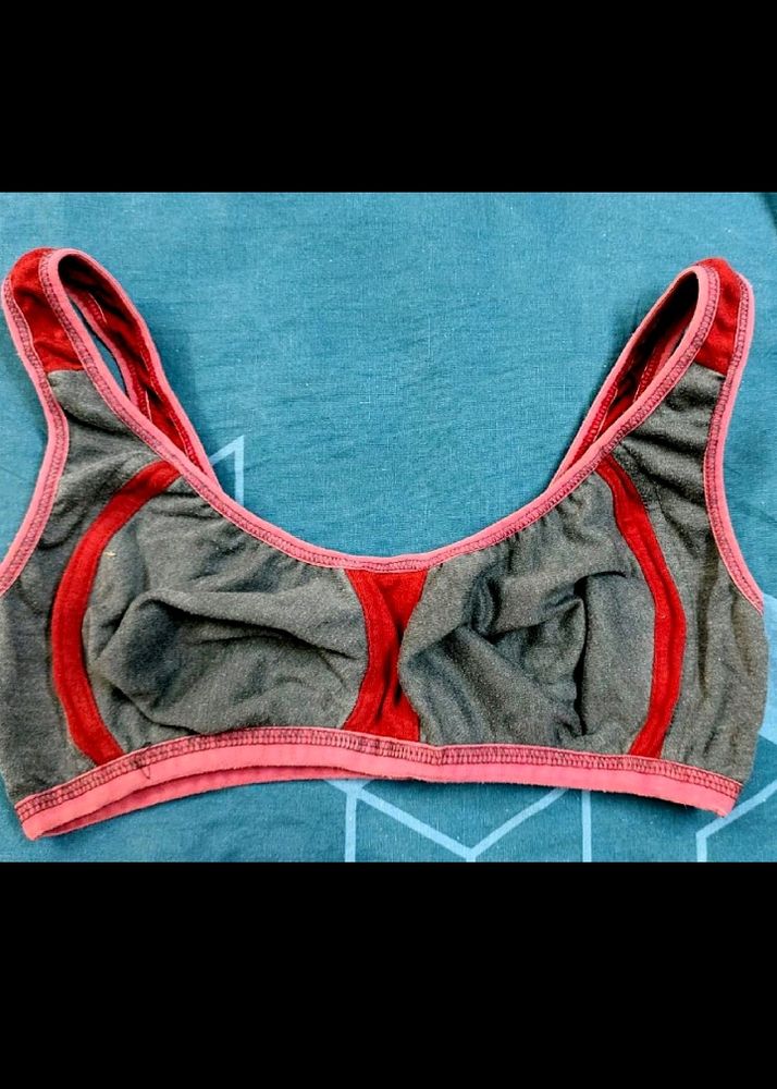 Grey And Red Sports Bra