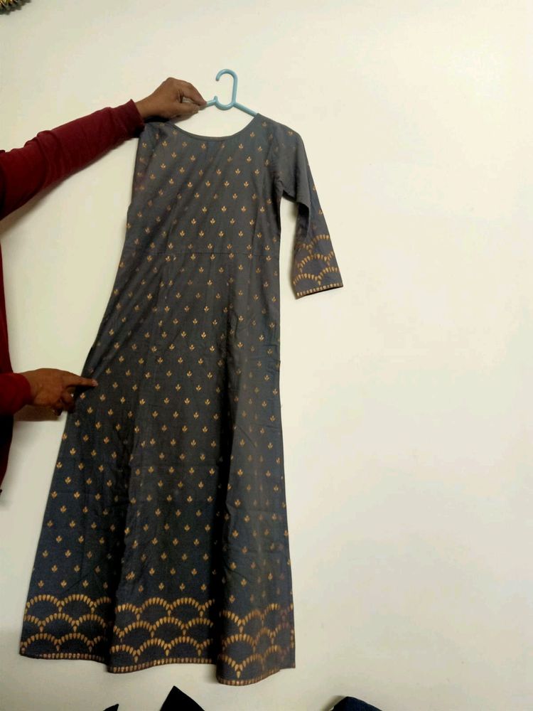 Women Cotton Grey Printed Kurta