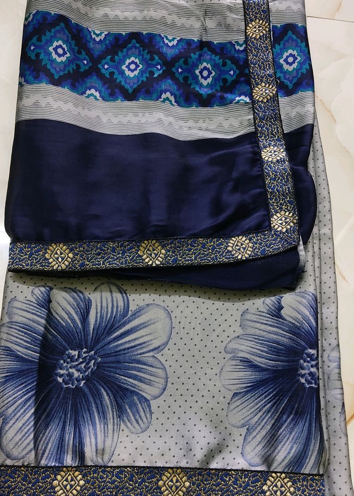 😍Beautiful Synthetic Blue Grey Saree😍